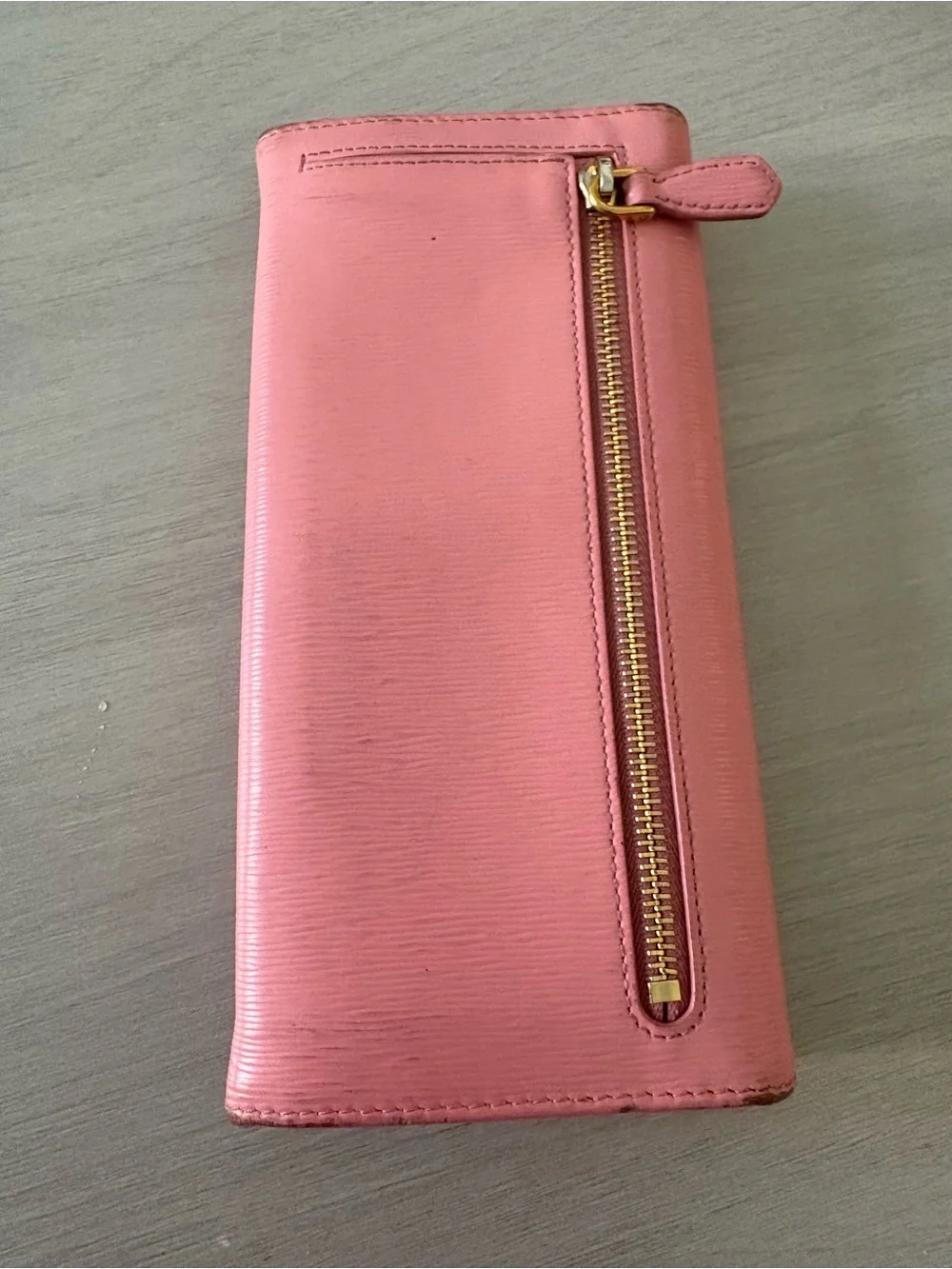 Prada Rose Pink Saffiano Leather Long Wallet with Gold Logo
